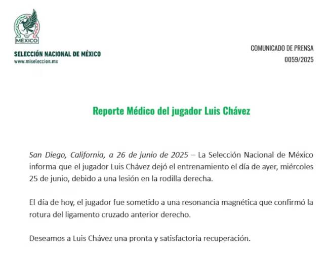 Comunicado FMF por la lesión de Luis Chávez