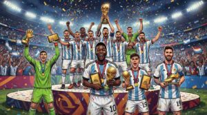 Equipos y jugadores celebran sus premios tras el Mundial 2026 en un estadio lleno de confeti.