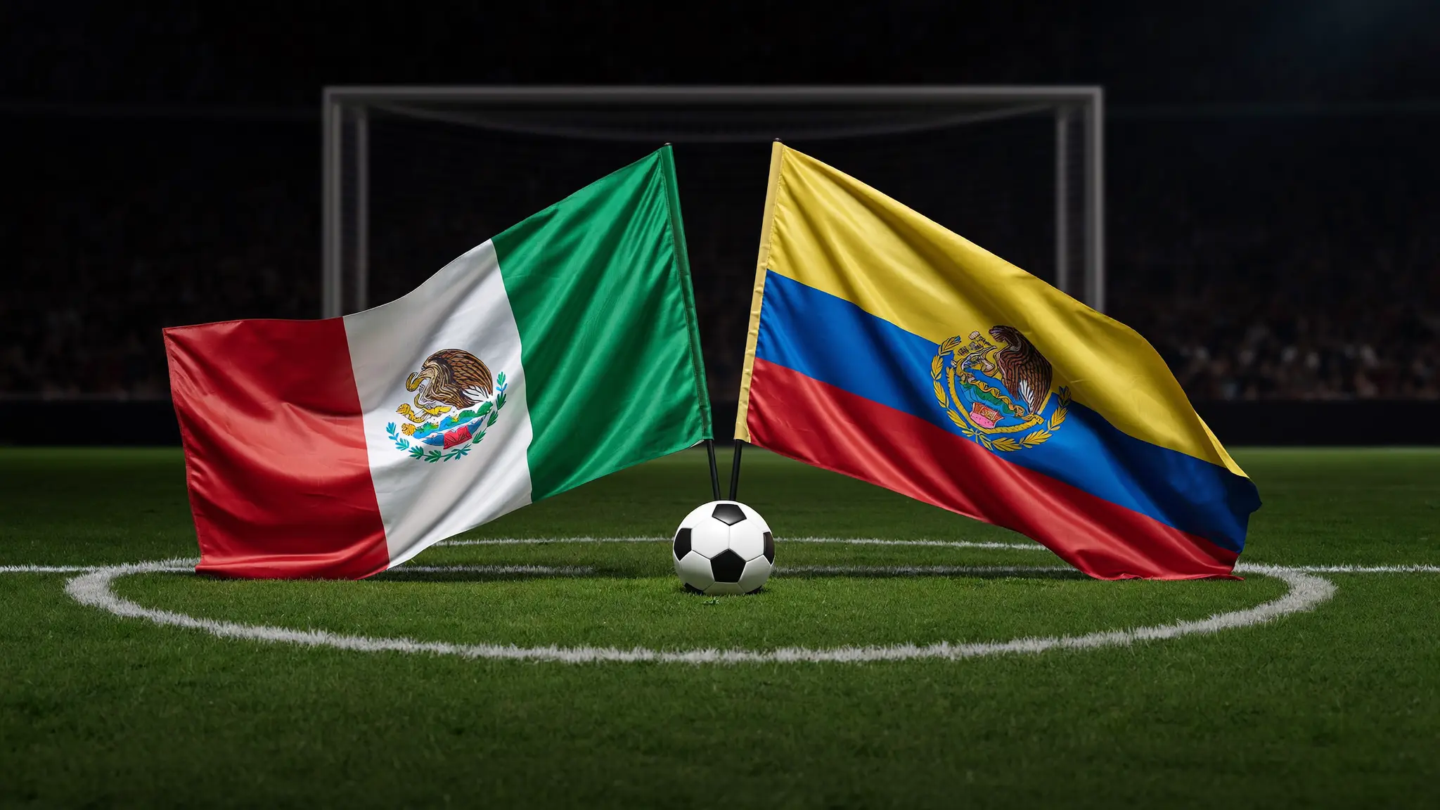 Banderas de México y Ecuador con balón de fútbol en la Copa del Mundo 2026