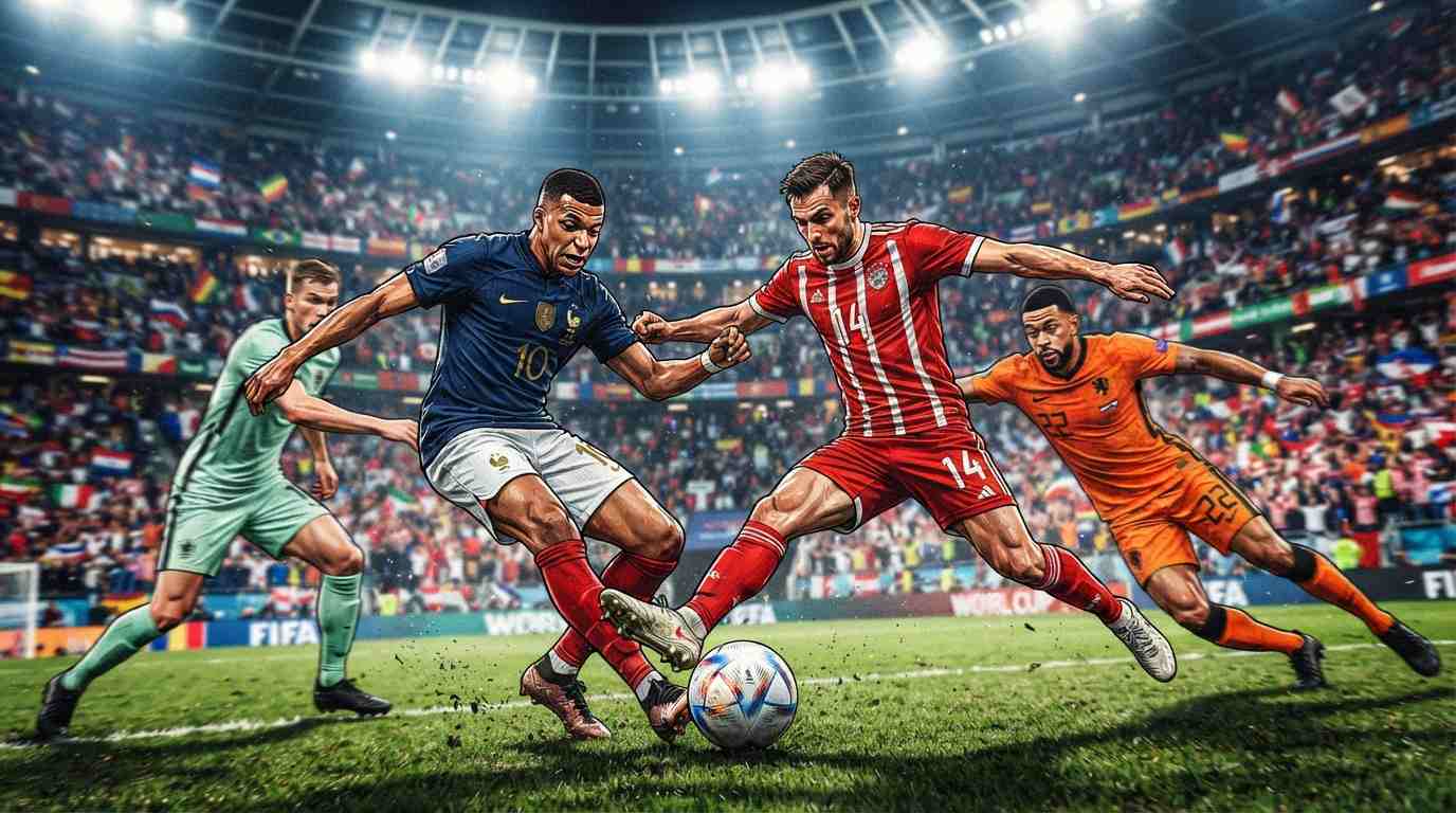 Jugadores disputan el balón en un estadio lleno durante el Mundial 2026.