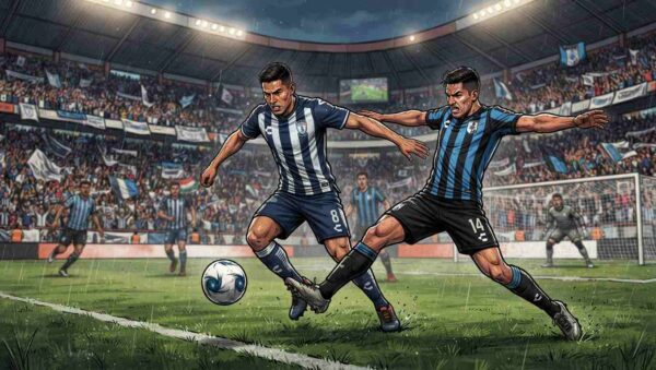 Jugadores de Pachuca y Querétaro disputan el balón durante un partido de la Liga MX.