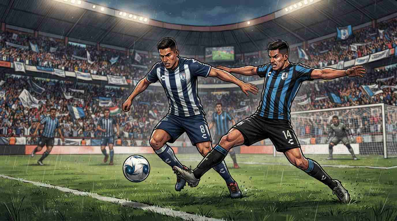 Jugadores de Pachuca y Querétaro disputan el balón durante un partido de la Liga MX.