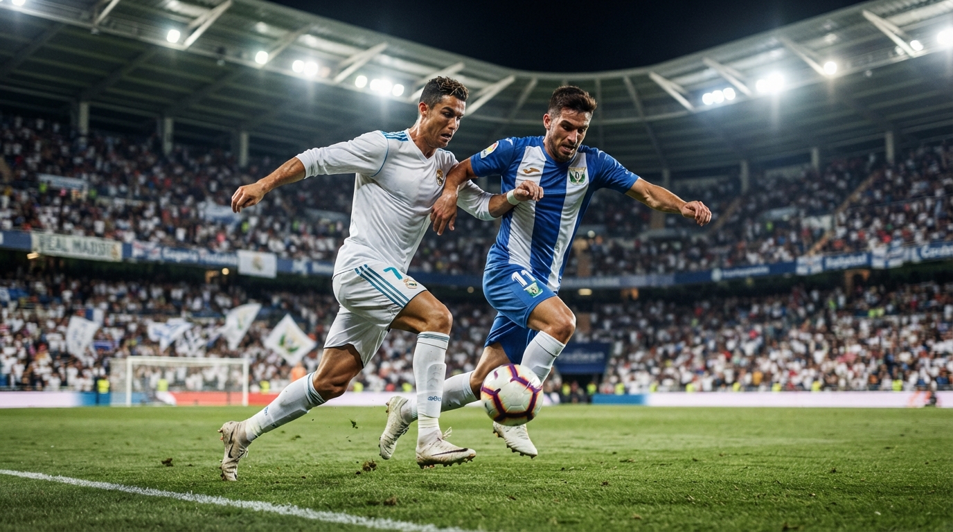 Jugadores de Real Madrid y Leganés disputan el balón durante un partido amistoso.